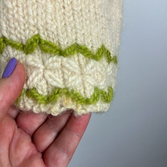 Express Tricot Y2K Vintage 90s Green And Ivory Wool Pullover Sweater Size S - Picture 3 of 7